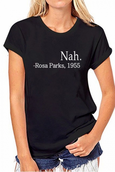 ROSA PARKS Letter Printed Round Neck Short Sleeve Tee
