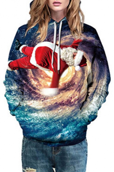 Santa Claus Galaxy Printed Long Sleeve Hoodie
