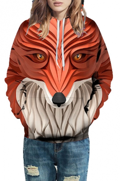 3D Fox Print Long Sleeve Hoodie for Couple