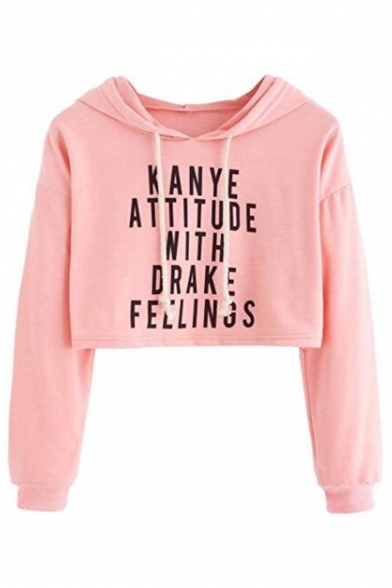 Casual Letter Pattern Cropped Long Sleeve Hoodie