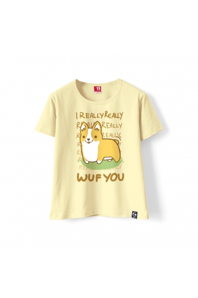 Lovely WUF YOU Letter Dog Printed Round Neck Short Sleeve T-Shirt