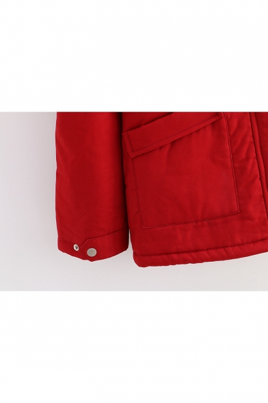 Plain Long Sleeve Concealed Zip Placket Plush Lined Hooded Jacket