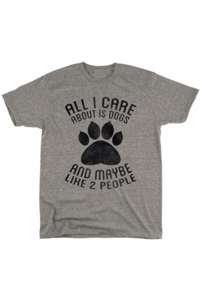 ALL I CARE Letter Paw Printed Round Neck Short Sleeve T-Shirt