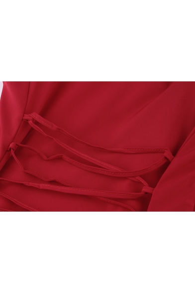Color Block Square Neck Flare Long Sleeve Retro Maxi A-Line Dress