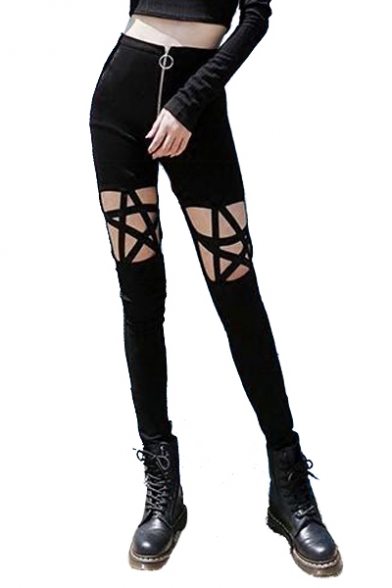 Cool Hollow Out High Waist Zip Fly Skinny Pants