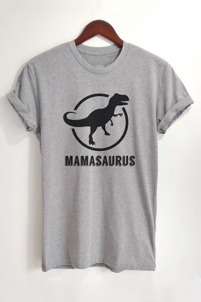 Dinosaur Letter Print Round Neck Short Sleeve T-Shirt
