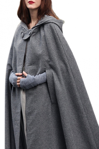 Plain Tunic Hooded Cape with Detachable Throat Guard