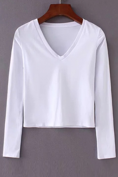 plain white long sleeve crop top