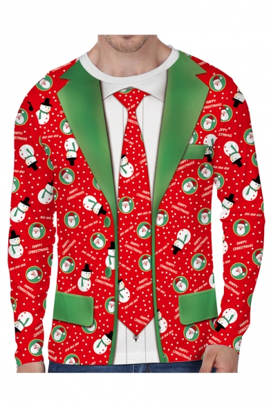Santa Claus All Over Blazer Printed Round Neck Long Sleeve T-Shirt