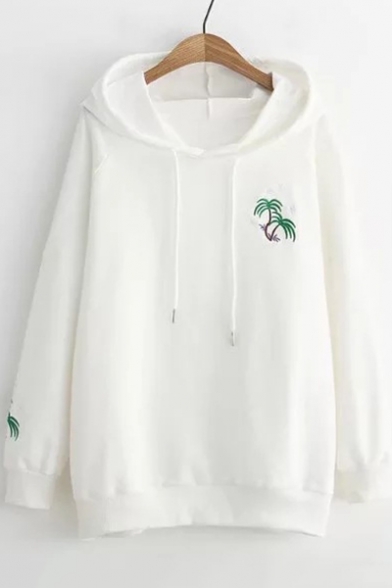 Star Tree Embroidered Long Sleeve Casual Hoodie