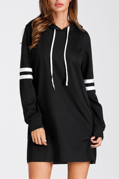 College Contrast Striped Long Sleeve Mini Hooded Dress