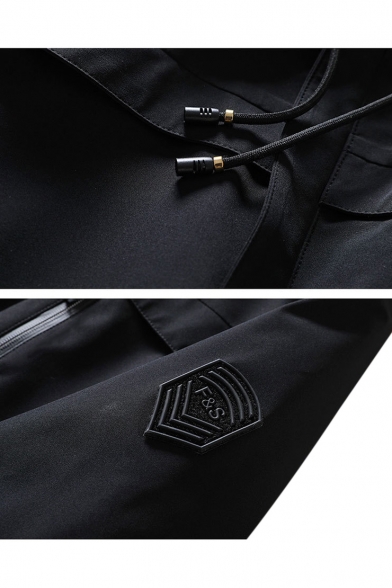 Cool Badge Embellished Long Sleeve Zip Closure Hooded Jacket for Men