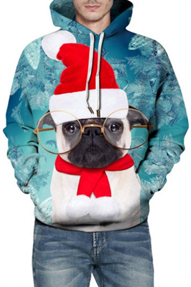 Cute Christmas Series Glasses Dog Printed Long Sleeve Hoodie