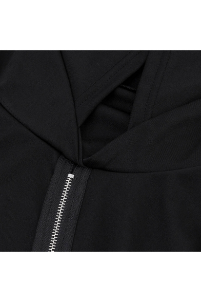 Offset Zipper Front Long Sleeve Asymmetric Hem Tunic Hoodie