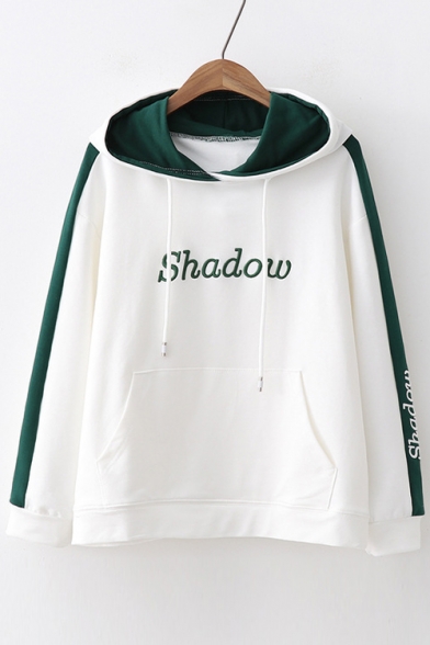 SHADOW Letter Embroidered Color Block Long Sleeve Casual Hoodie