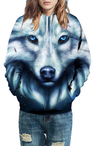 3D Wolf Print Long Sleeve Casual Unisex Hoodie