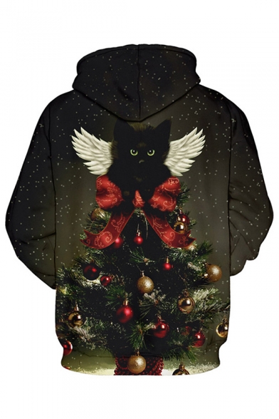 Christmas Tree Cat Printed Long Sleeve Hoodie