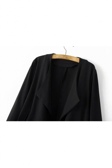 Collarless Plain Long Sleeve Open Front Asymmetric Hem Cropped Jacket