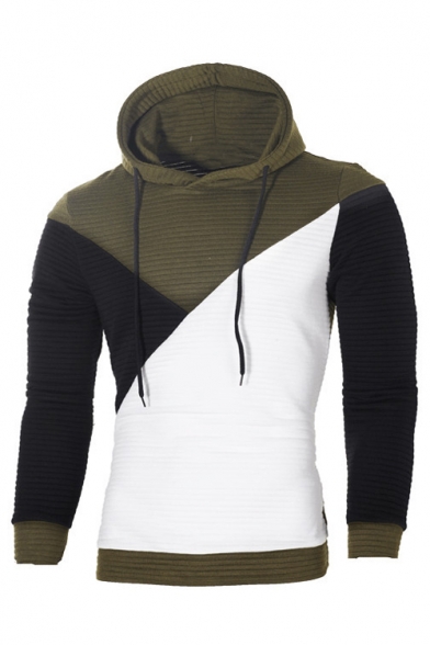 

Color Block Ribbed Long Sleeve Slim Hoodie, Black;white;army green, LC483981