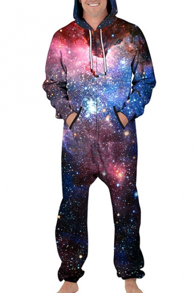 Fancy Galaxy Printed Long Sleeve Hooded Jumpsuit