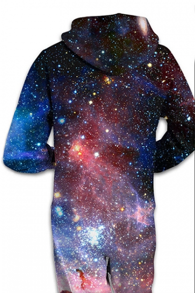 Fancy Galaxy Printed Long Sleeve Hooded Jumpsuit