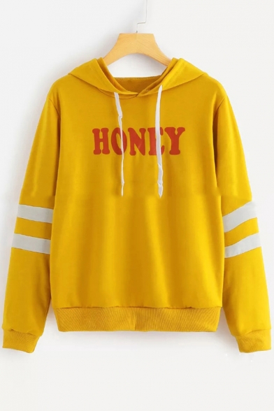 HONEY Letter Contrast Striped Long Sleeve Casual Hoodie