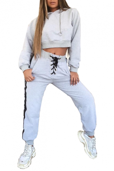 Lace Up Drawstring Waist Contrast Striped Side Casual Sports Pants