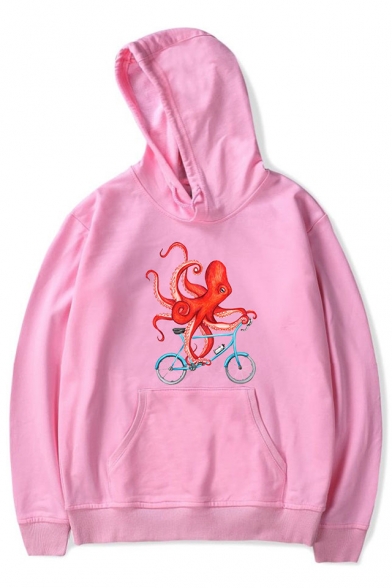 Octopus Bicycle Printed Long Sleeve Hoodie
