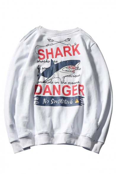 SHARK Letter Animal Printed Round Neck Long Sleeve Oversized Sweatshirt