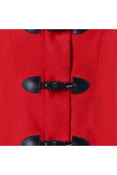 Button Front Long Sleeve Plain Asymmetric Hem Hooded Coat