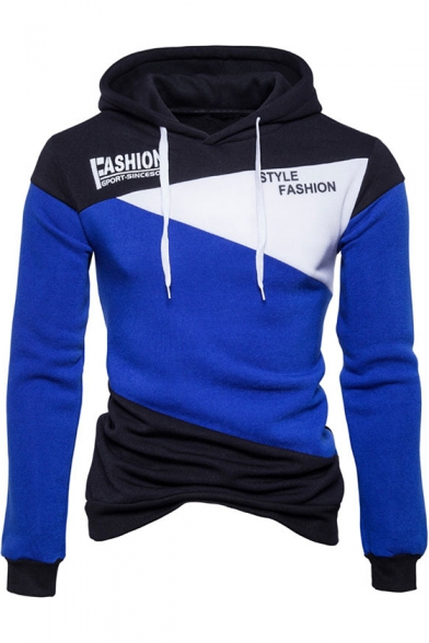 Color Block FASHION Letter Print Long Sleeve Panelled Hoodie