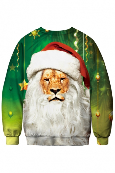 Lovely Christmas Series Lion Printed Round Neck Long Sleeve Sweatshirt