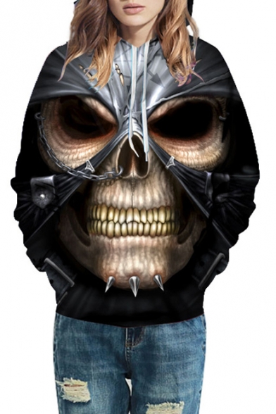 3D Skull Print Long Sleeve Unisex Hoodie