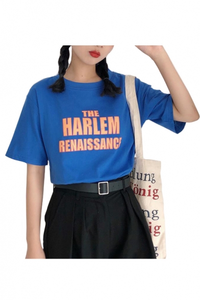Chic THE HARLEM Letter Printed Round Neck Short Sleeve Tee
