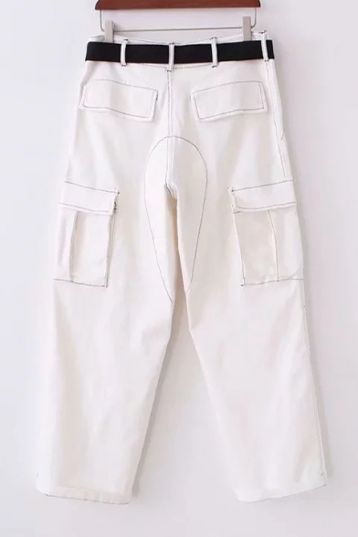 Contrast Stitching Wide Leg Chic Pants with Pockets
