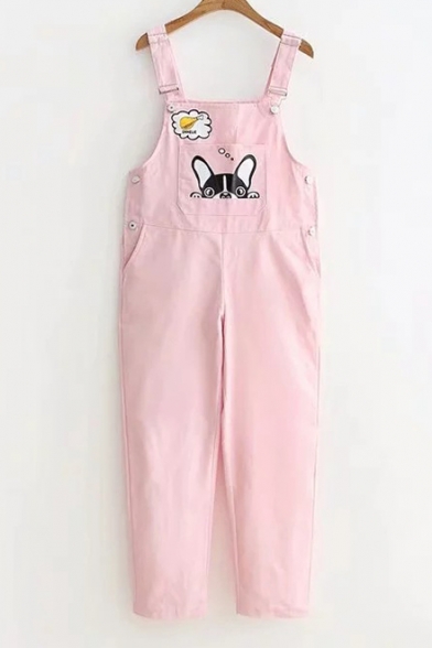 Cute Dog Drumstick Print Straps Sleeveless Overall Jumpsuit