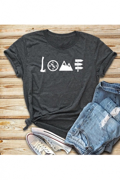 LOVE Letter Graphic Print Round Neck Short Sleeve T-Shirt