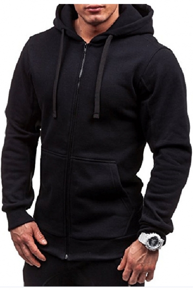 

Plain Long Sleeve Zip Closure Casual Hoodie for Men, Black;burgundy;dark gray;light gray;navy, LC486890