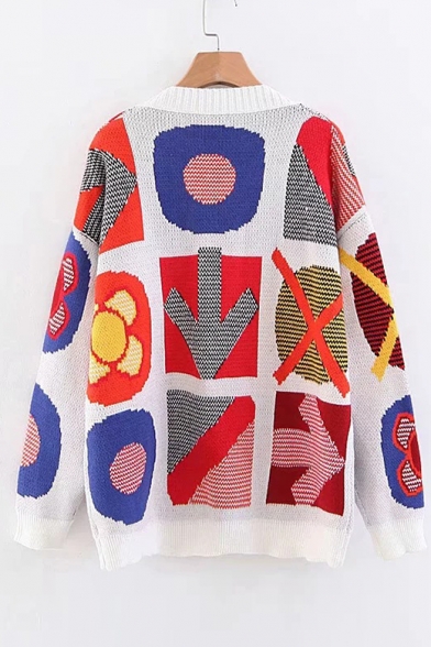 Arrow Geometric Jacquard Round Neck Long Sleeve Sweater