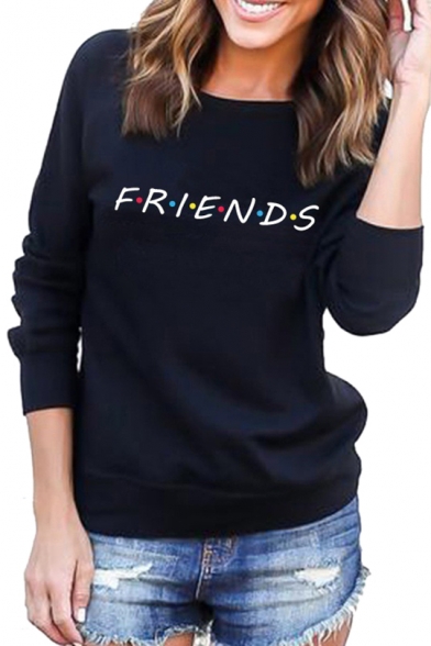 

Colorful Dot FRIENDS Letter Printed Round Neck Long Sleeve Sweatshirt, LC486183, Black;pink;red;white;gray