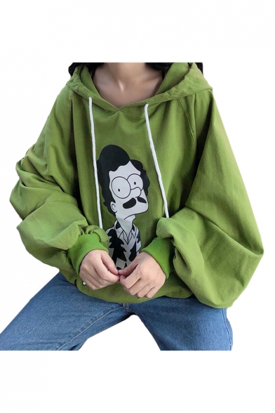 Comic Cartoon Character Printed Long Sleeve Oversized Hoodie