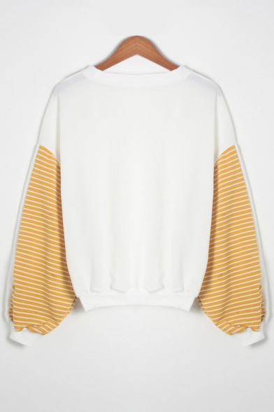 Contrast Striped Long Sleeve Round Neck Casual Sweatshirt