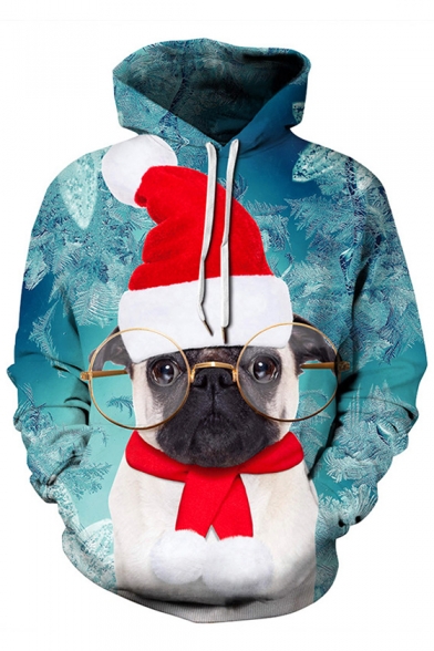 Cute Christmas Series Glasses Dog Printed Long Sleeve Hoodie