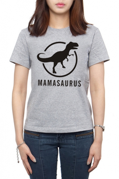 Dinosaur Letter Print Round Neck Short Sleeve T-Shirt