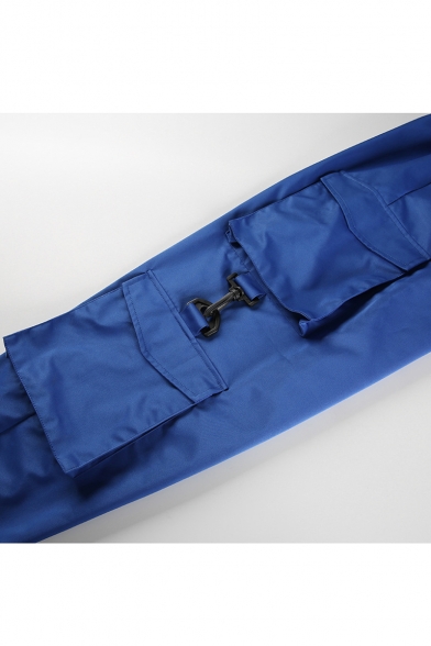 Plain Elastic Waist Bungee-Style Drawstring Cuffs Loose Cargo Pants