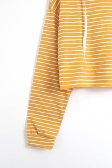 Basic Striped Printed Long Sleeve Cropped Hoodie