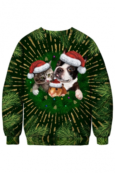 Cute Christmas Animal Printed Round Neck Long Sleeve Sweatshirt