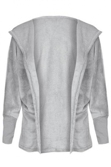 Faux Fur Open Front Long Sleeve Plain Hooded Coat