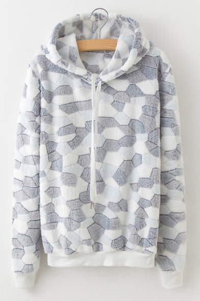 

Geometric Pattern Long Sleeve Flannel Warm Hoodie, LC482994