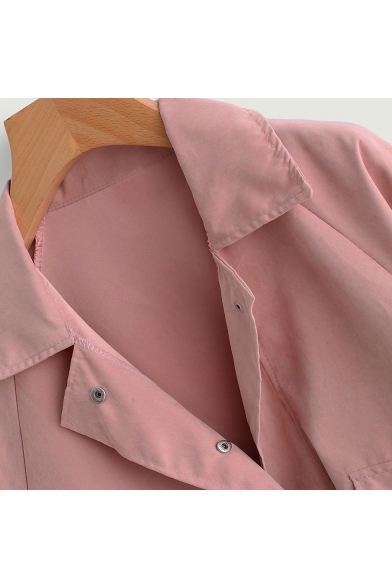 Notched Lapel Collar Plain Drawstring Hem Long Sleeve Cropped Jacket